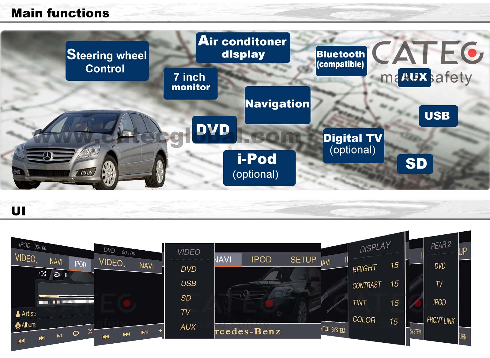 car DVD player GPS navigation radio head unit Mercedes-Benz R class W251