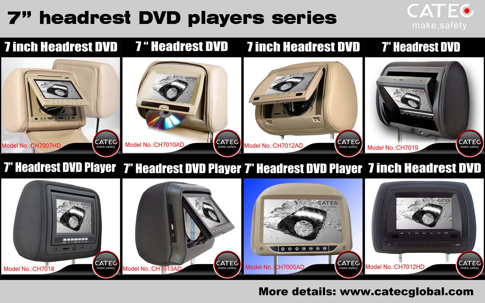 car interior accessories-CATEC 7 inch car headrest dvd players series