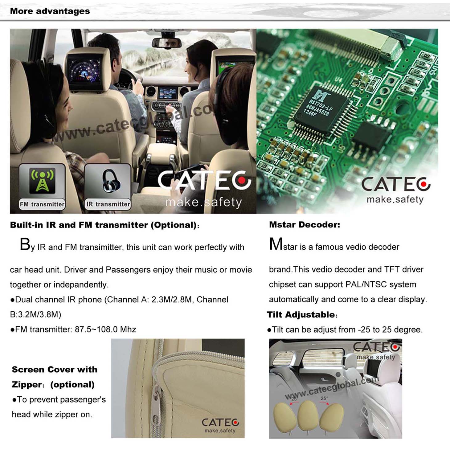 advantages for CATEC 7 inch car headrest HD monitors, CH7005H